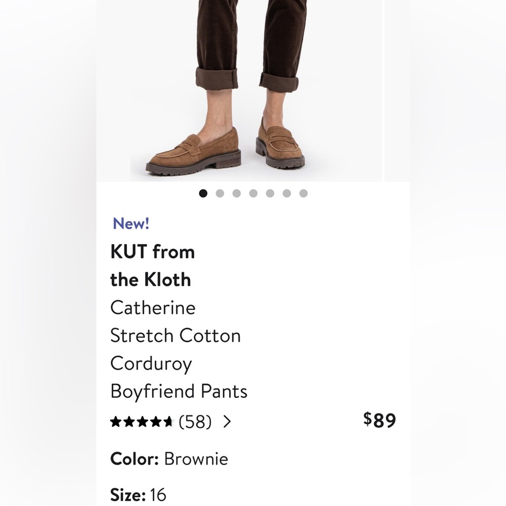 Kut from the Kloth Catherine Stretch Cotton Corduroy Pants, Burgundy, Size 16 - Picture 8 of 8